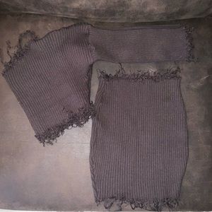 Brown 2 piece sweater skirt set with rigged edge
